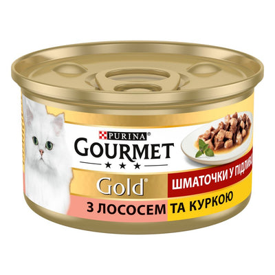 Gourmet Gold, З лосос,курк, Шмат у підл, консерва 24×85 г