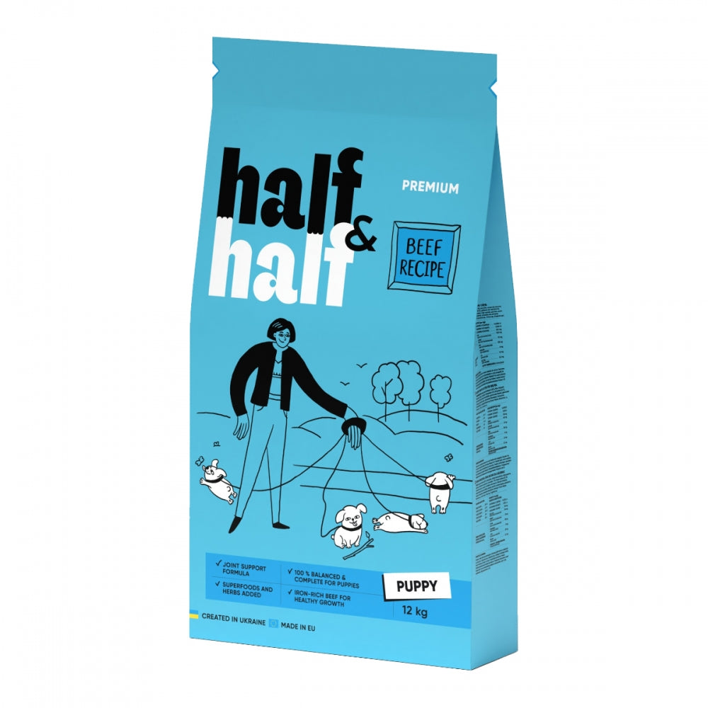 Корм сухий HalfHalf для цуценят усіх порід із яловичиною 2 кг