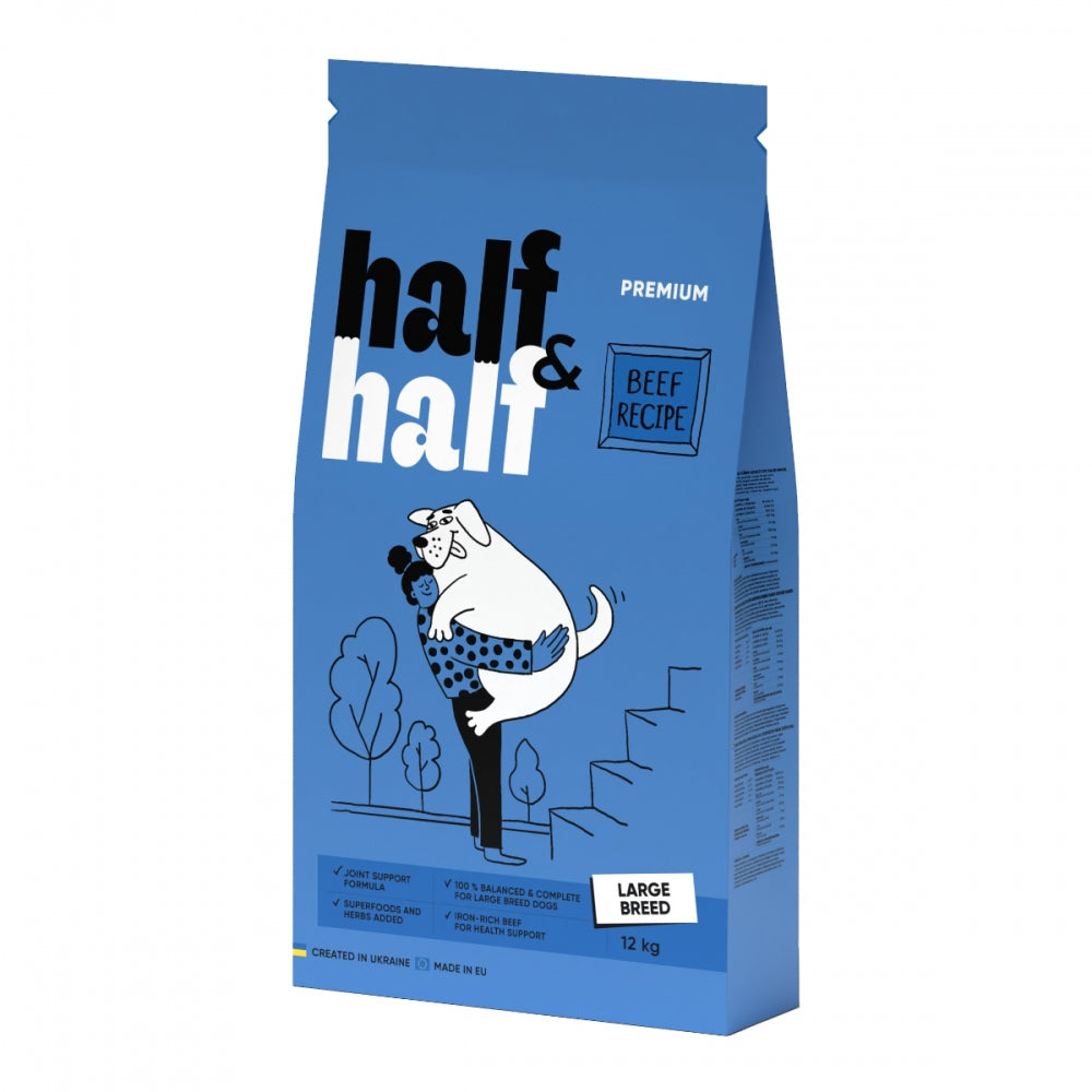 Корм сухий HalfHalf для дорослих собак великих порід із яловичиною 2 кг
