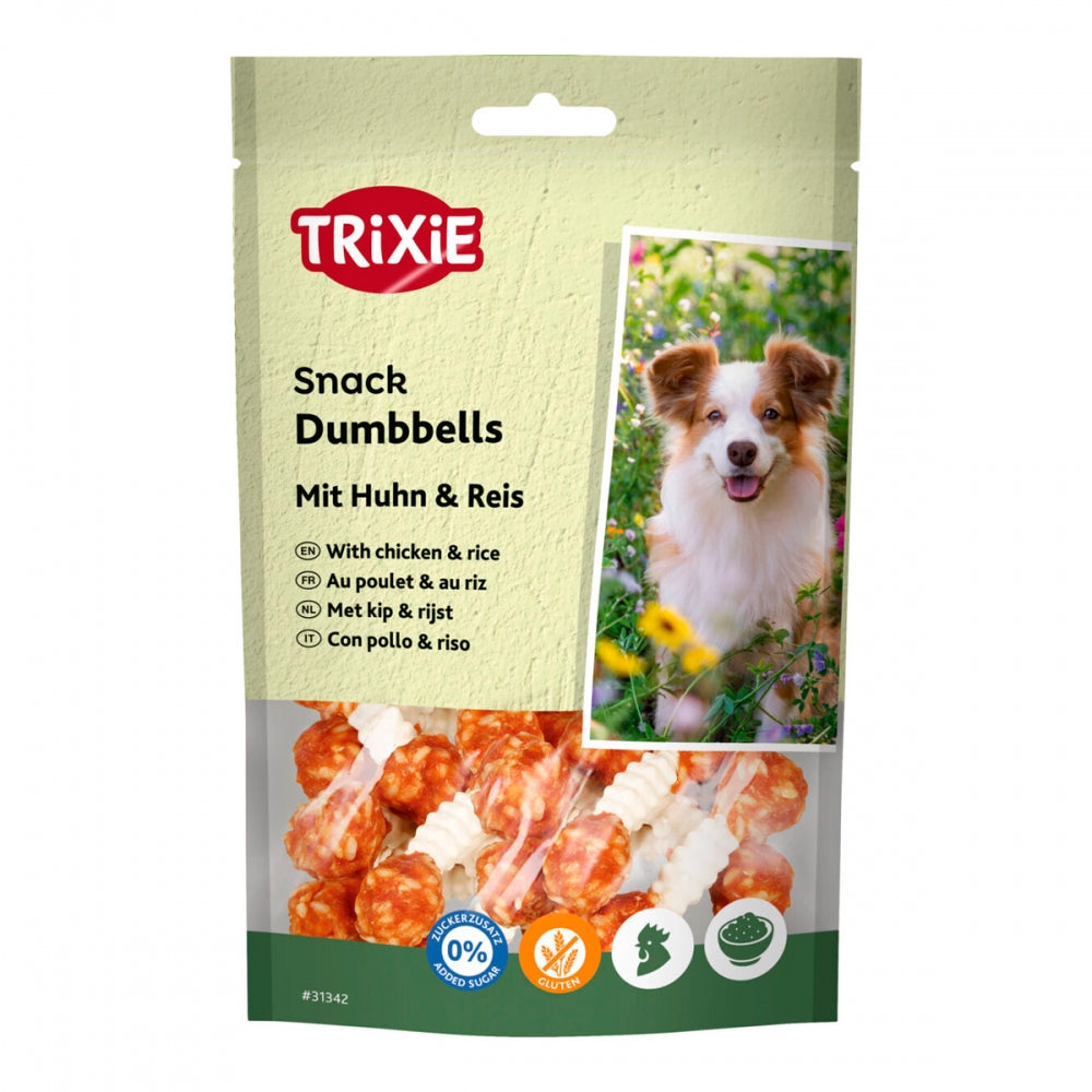 Ласощі Trixie Denta Fun Chicken Chewing Dumbbells для собак Гантель жувальна з куркою 100 г 6 шт