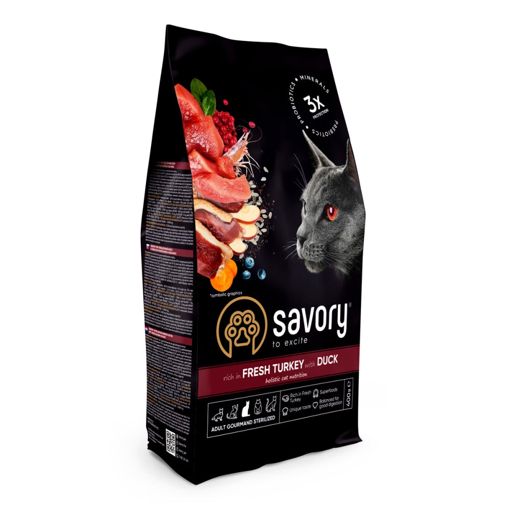 Корм сухий Savory Adult Cat Steril Fresh Turkey with Duck для стерилізованих котів з індичкою та качкою 400 г