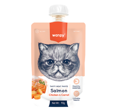 Wanpy крем-пюре лосось і курка з морквою, рідкий корм для котів, 90 г