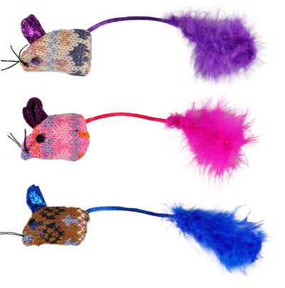 Flamingo Mohaire Mouse Glamour мишка з хвостом, іграшка для котів, мохер, 3 шт