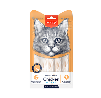 Wanpy Creamy Treat курка з крабом, рідкі ласощі для котів, 14 г х 5 шт