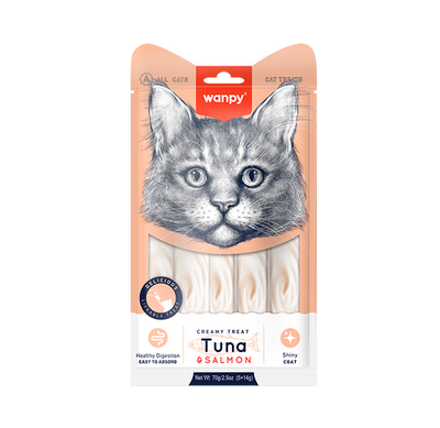 Wanpy Creamy Treat тунець з лососем, рідкі ласощі для котів, 14 г х 5 шт