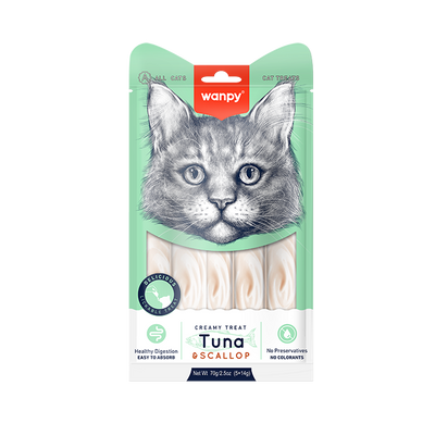 Wanpy Creamy Treat тунець з гребінцем, рідкі ласощі для котів, 14 г х 5 шт