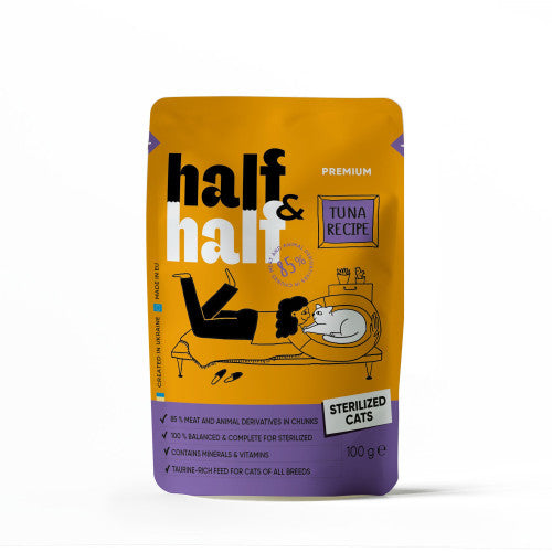 Корм вологий Half&Half для стерилізованих котів з кроликом та яблуком в желе 85 г