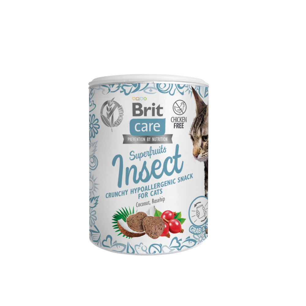 Ласощі Brit Care Superfruits Snack Insect д/котів гіпоалергенні з комахами кокосом і шипшиною 100 г