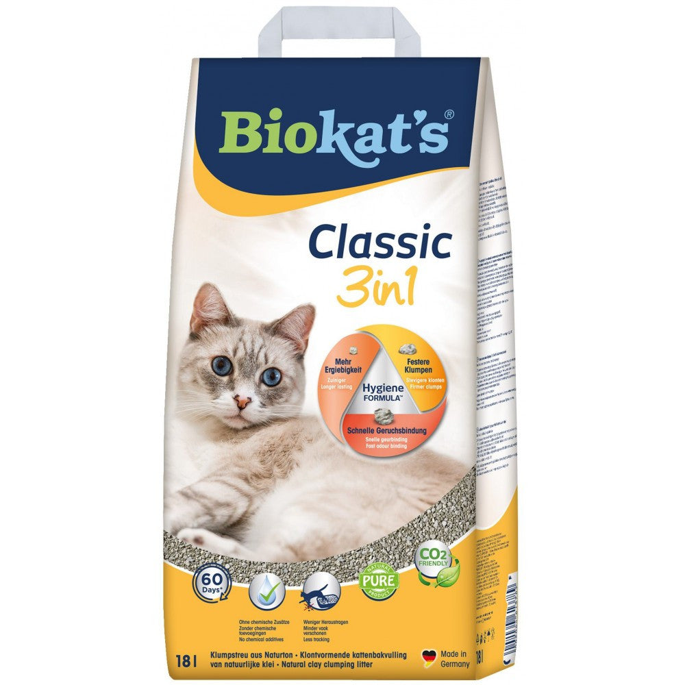 Наповнювач Biokats для котячого туалету Classic 3in1 бентонітовий 0,1–5 мм 18 л