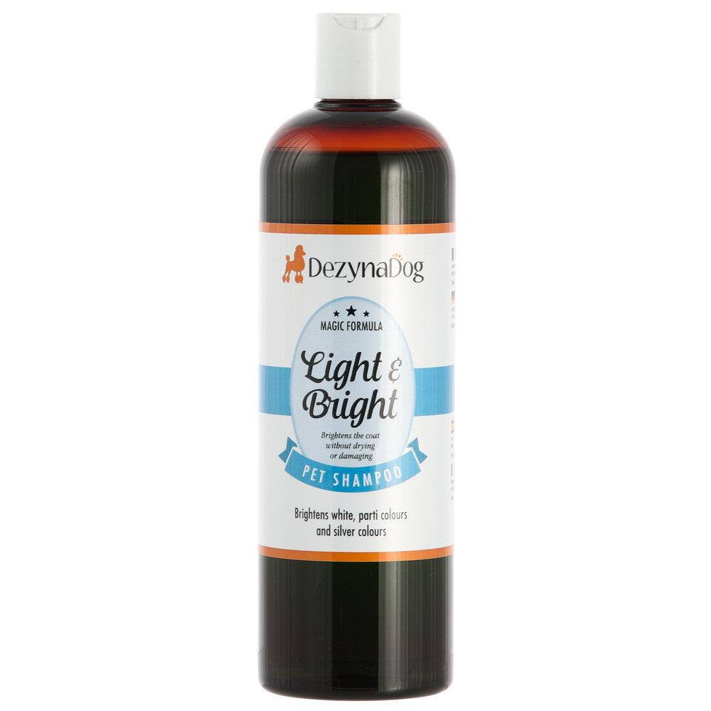Шампунь Dezynadog Light Bright для посилення кольору білих срібних та кольорових порід собак додає блиск та посилює колір 500мл