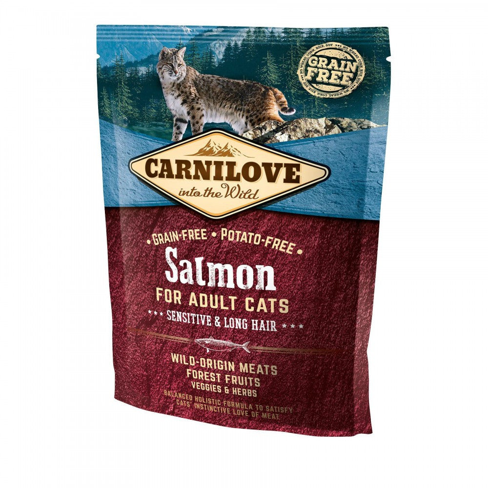 Корм сухий Carnilove Cat Sensitive and Long Hair для котів з чутливим травленням з лососем 400 г