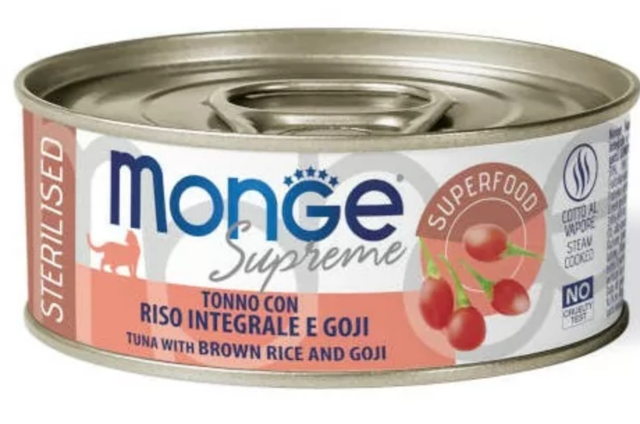 Monge Cat Wet Supreme Sterilised тунець з коричневим рисом та ягодами годжі 80 г