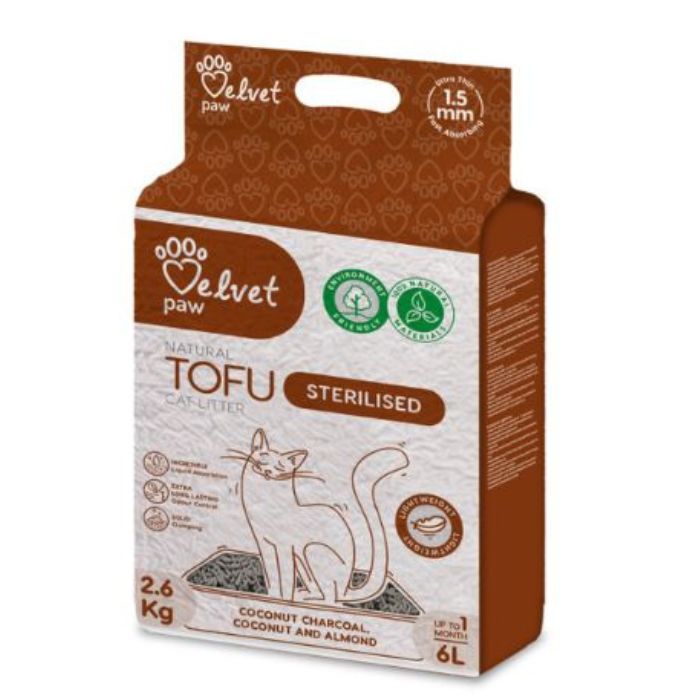 VELVET PAW TOFU Наповнювач для стерилізованих котів, з кокосовим вугіллям, мигдалевою та кокосовою есенцією 6 л/2,6 кг