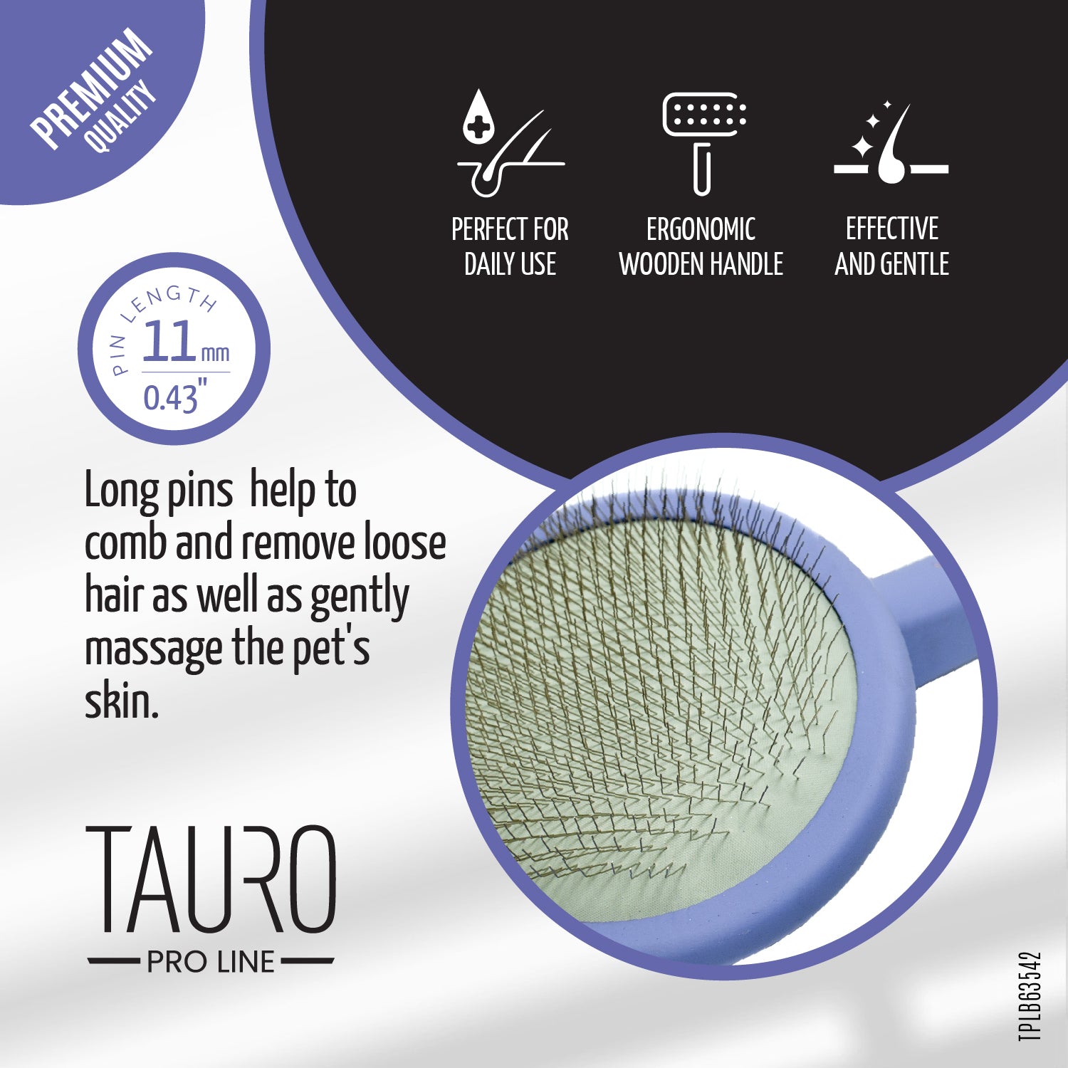 Tauro Pro Line Щітка дерев'яна кругла, зубці 11 мм, філетова, M, 9 х 19 см