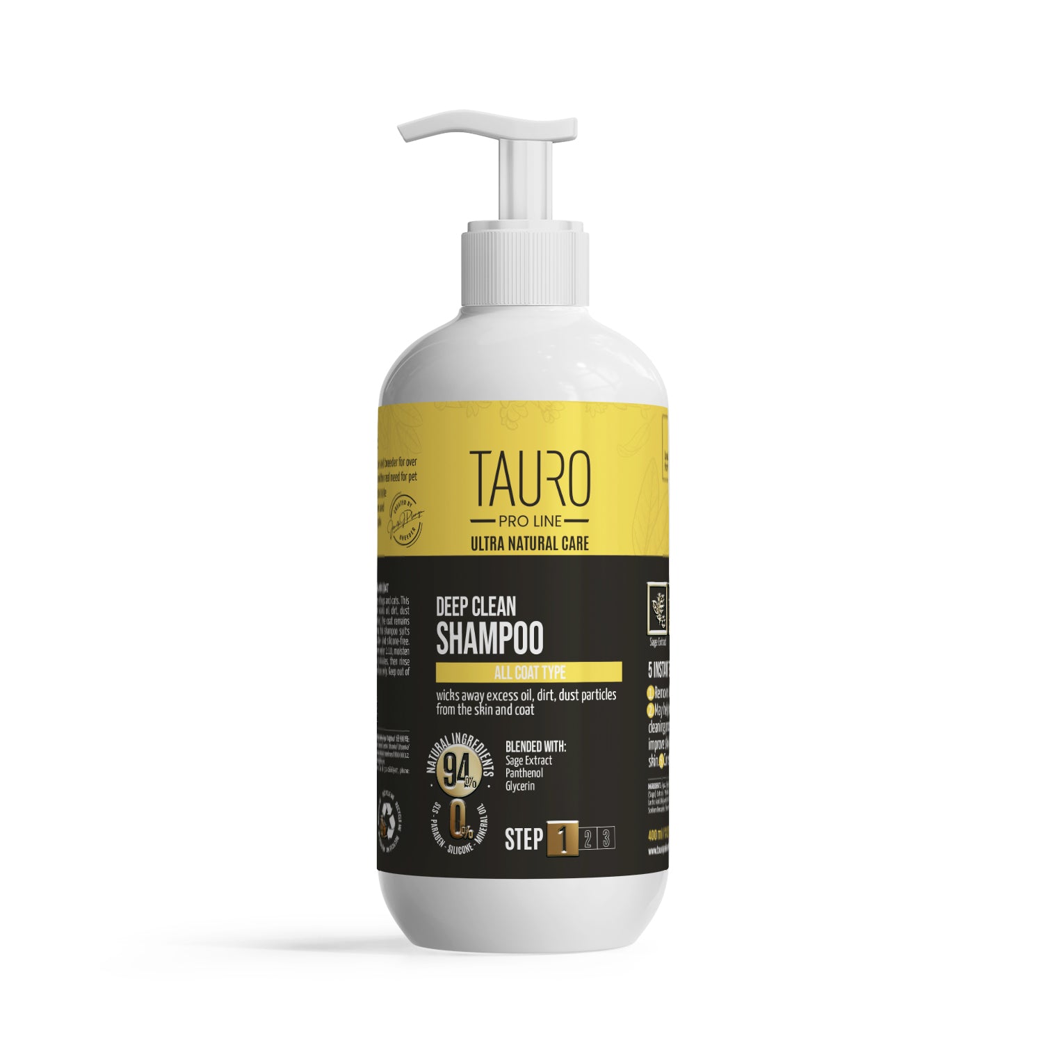Tauro Pro Line Ultra Natural Care Deep Clean Shampoo Шампунь для глибокого очищення шкіри та шерсті собак і котів, 400 м