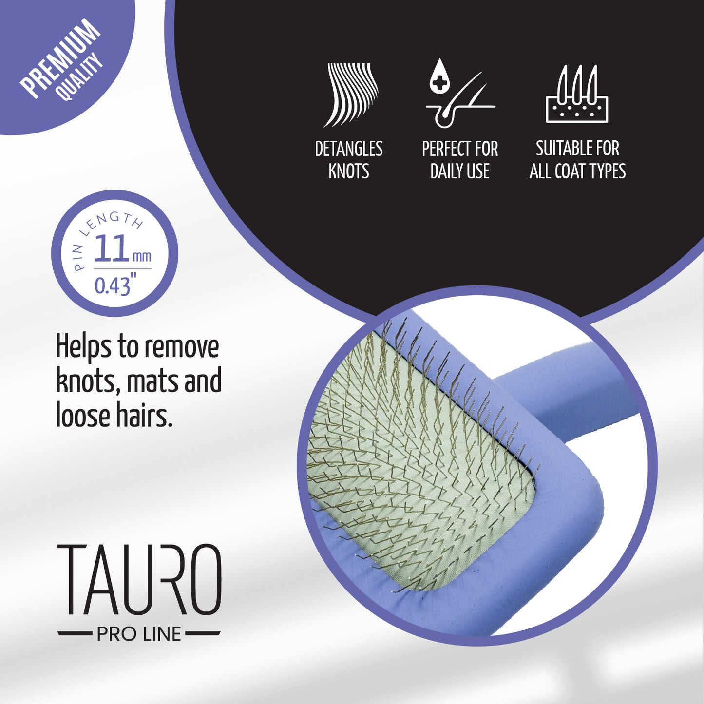Tauro Pro Line Щітка дерев'яна прямокутна, зубці 11 мм, фіолетова, L, 12 х 17 см