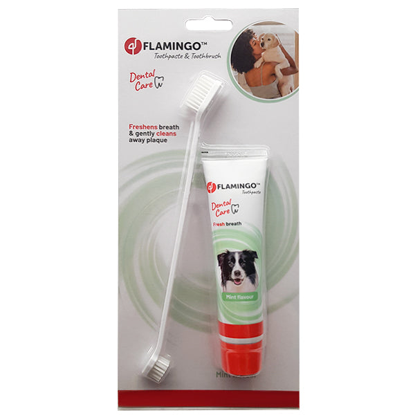 Flamingo Petcare зубна паста та зубна щітка для собак, 85 г