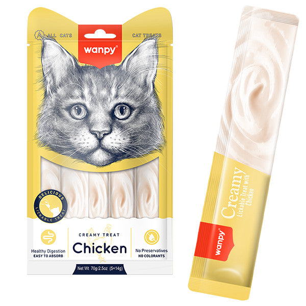 Wanpy Creamy рідкі ласощі для котів з куркою, 5 × 14 г