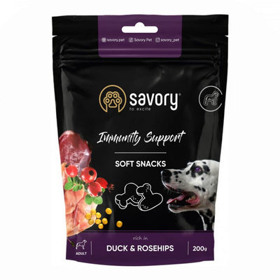 М’які ласощі Savory Immunity Duck and Rosehip для дорослих собак усіх порід для зміцнення імунітету з качкою та шипшиною