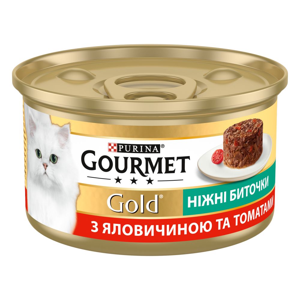 Gourmet Gold, З яловичиною та томатами, "Ніжні биточки", консерва 12×85 г