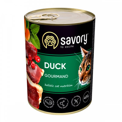Корм вологий Savory Cat Can Adult Duck консерви для вибагливих котів з качкою 200 г