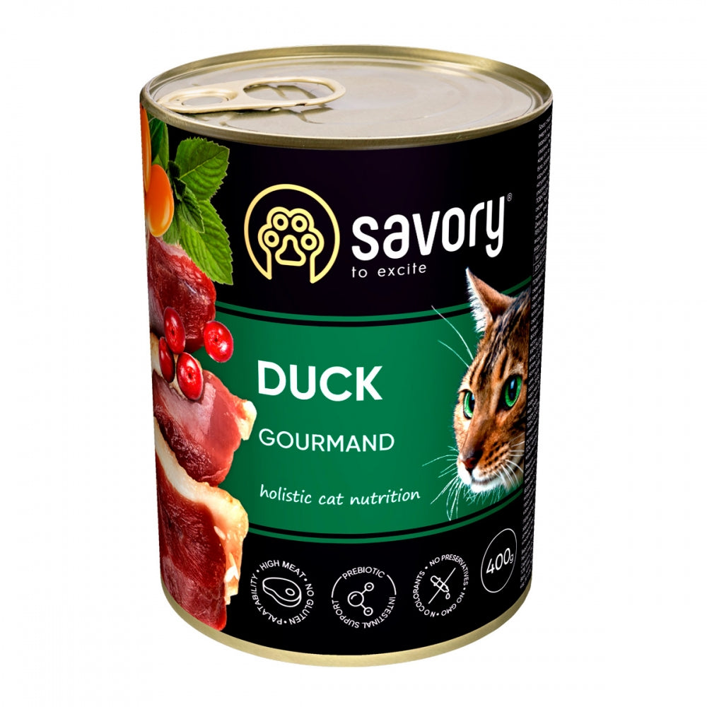 Корм вологий Savory Cat Can Adult Duck консерви для вибагливих котів з качкою 400 г