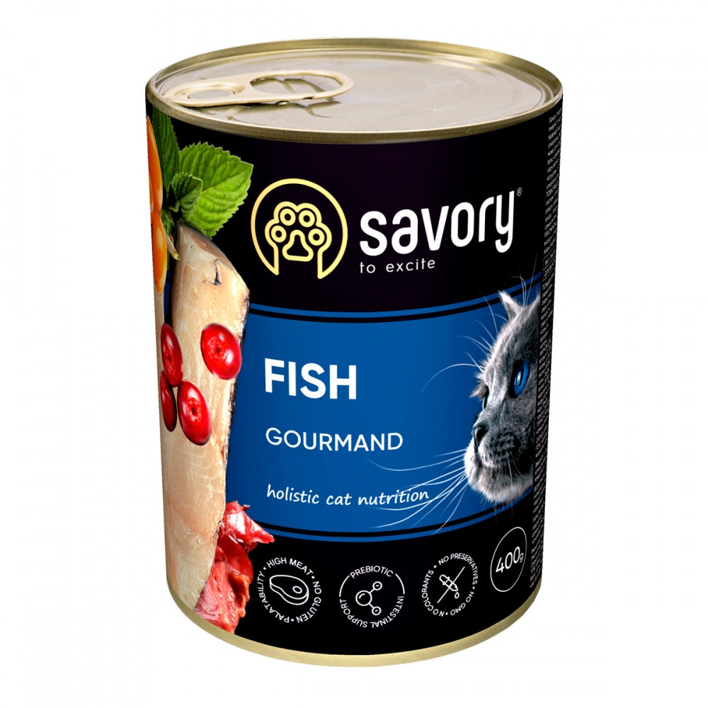Корм вологий Savory Cat Can Adult Fish консерви для вибагливих котів з рибою 400 г