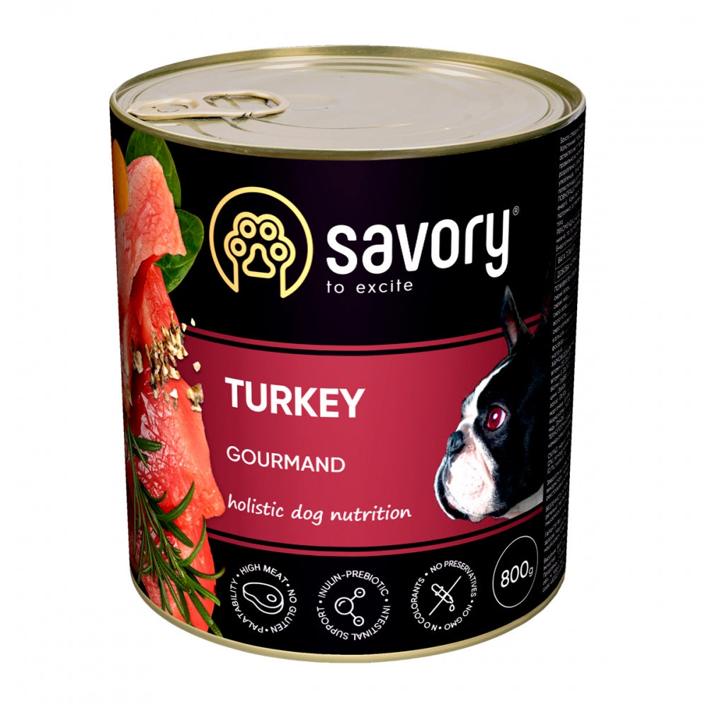 Корм вологий Savory Dog Gourmand Turkey паштет для дорослих собак усіх порід з індичкою 400 г