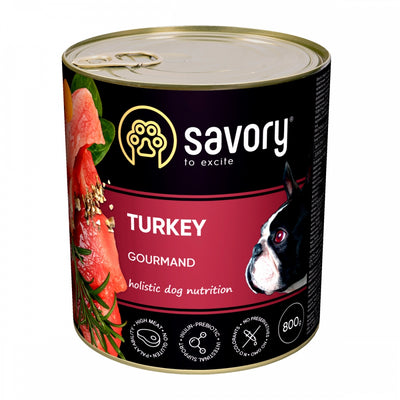 Набір 5+1 заводська упаковка Корм вологий Savory Dog Gourmand Turkey паштет для дорослих собак усіх порід з індичкою 400