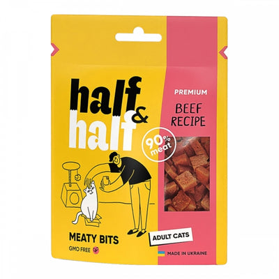 Ласощі HalfHalf м ясні шматочки для котів, з яловичиною 50 г