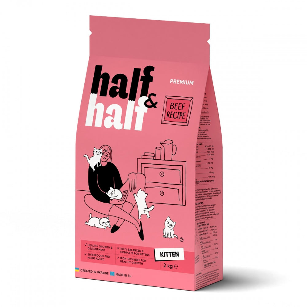Корм сухий HalfHalf для кошенят з яловичиною 8 кг