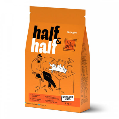 Корм сухий HalfHalf для стерилізованих котів із яловичиною 8 кг