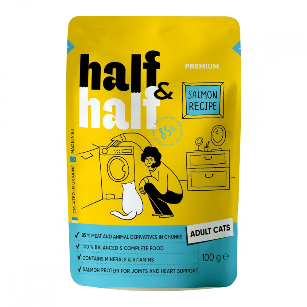Набір паучів HalfHalf д/дорослих котів лосось/желе 5+1