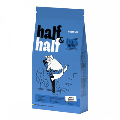 Корм сухий HalfHalf для дорослих собак великих порід із яловичиною 12 кг