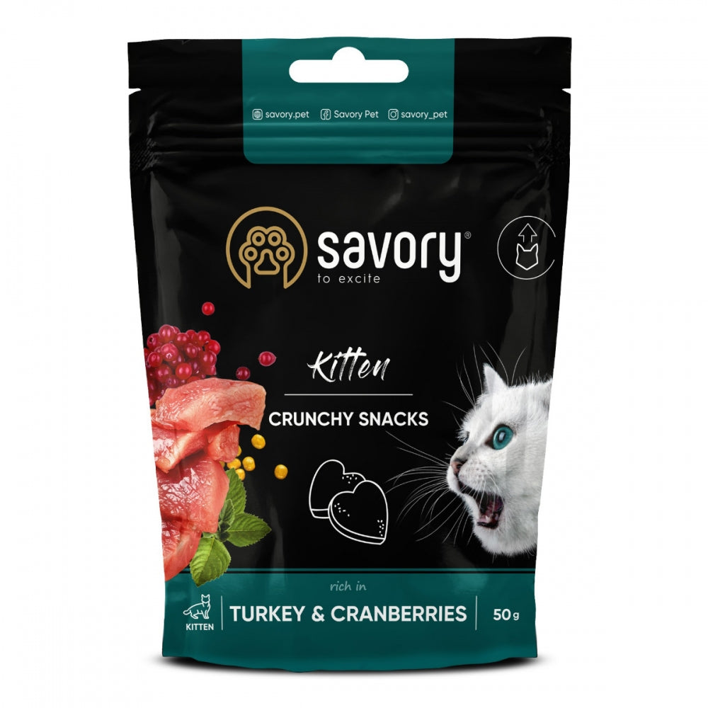 Хрусткі ласощі Savory для здорового росту кошенят, індичка та журавлина