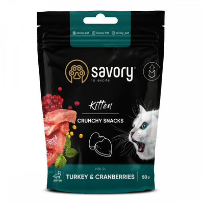 Хрусткі ласощі Savory для здорового росту кошенят, індичка та журавлина