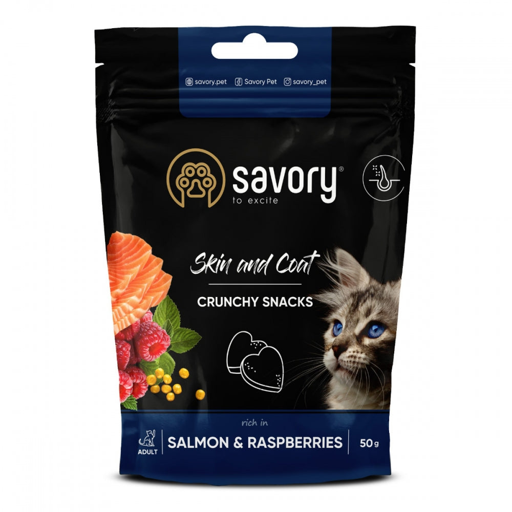 Хрусткі ласощі Savory для здоров’я шкіри та шерсті, лосось і малина