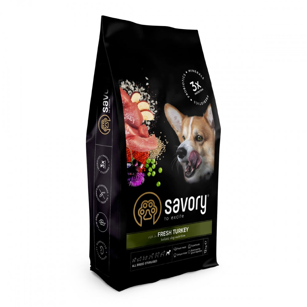 Корм сухий Savory All Breed Sterilised rich in Fresh Turkey для стерилізованих собак усіх порід зі свіжою індичкою 12 кг