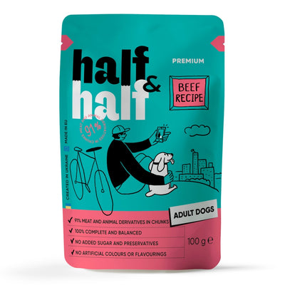 Корм вологий Half&Half Beef in Gravy for Adult Dogs шматочки яловичини в соусі для дорослих собак 100 г