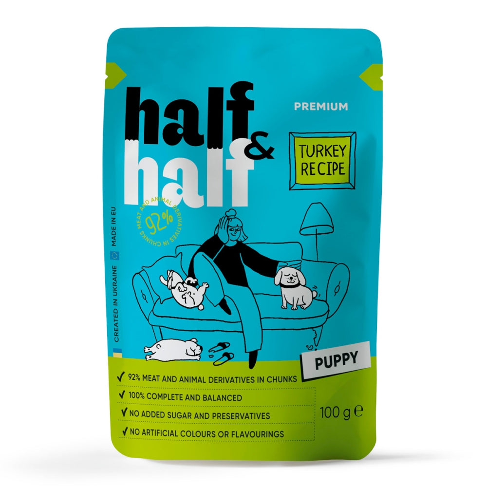 Корм вологий Half&Half Turkey in Gravy for Puppy шматочки індички в соусі для цуценят 100 г