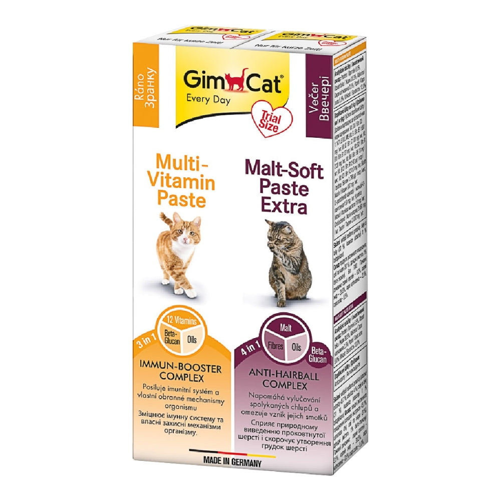 Набір паст GimCat KOMBI-PACK Multi-Vitamin + Malt-Soft Extra для котів для імунітету та виведення грудок шерсті 2х20г
