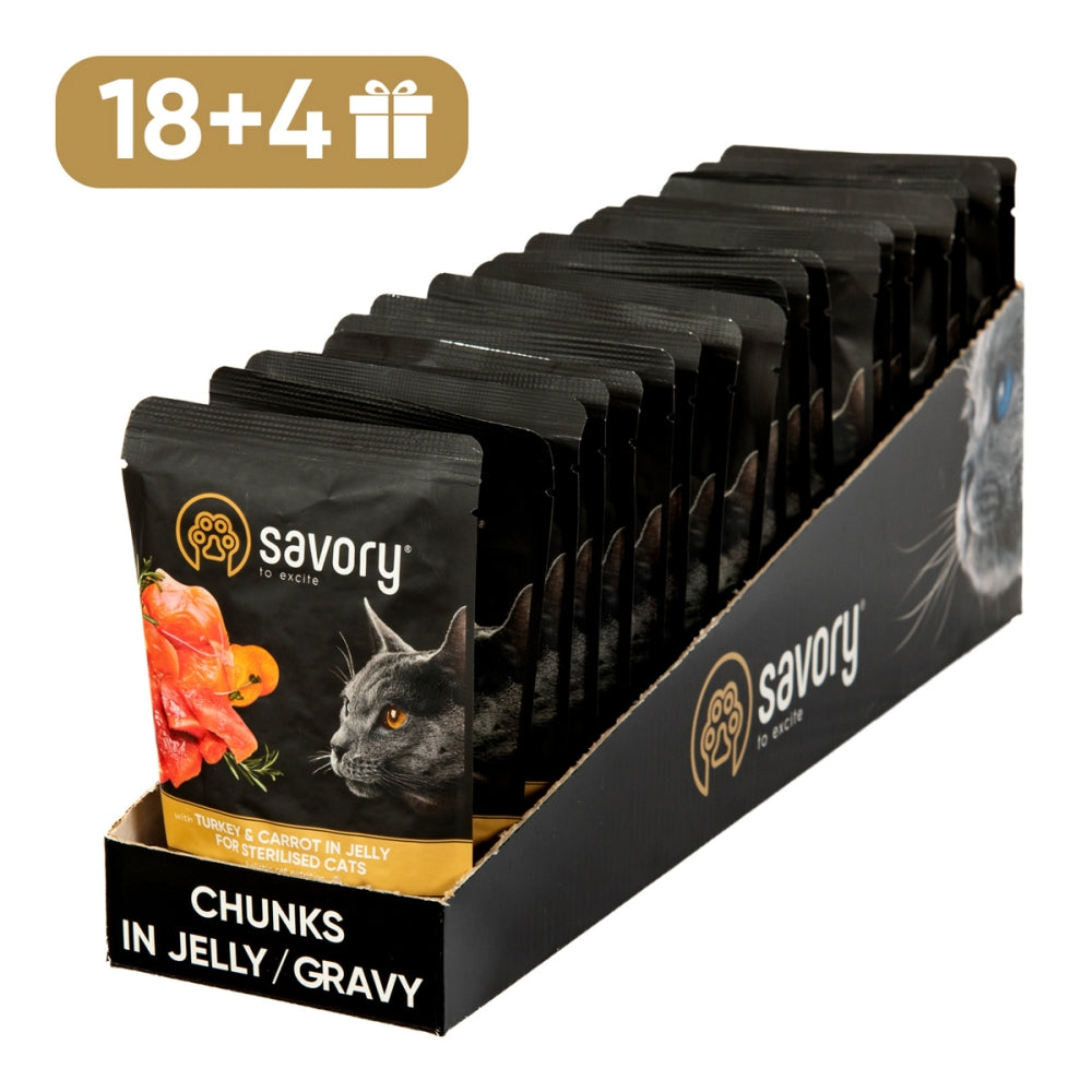 Корм вологий Savory Sterilised Cat Pouch Turkey and Carrot in Jelly для стерилізованих котів з індичкою та морквою у жел