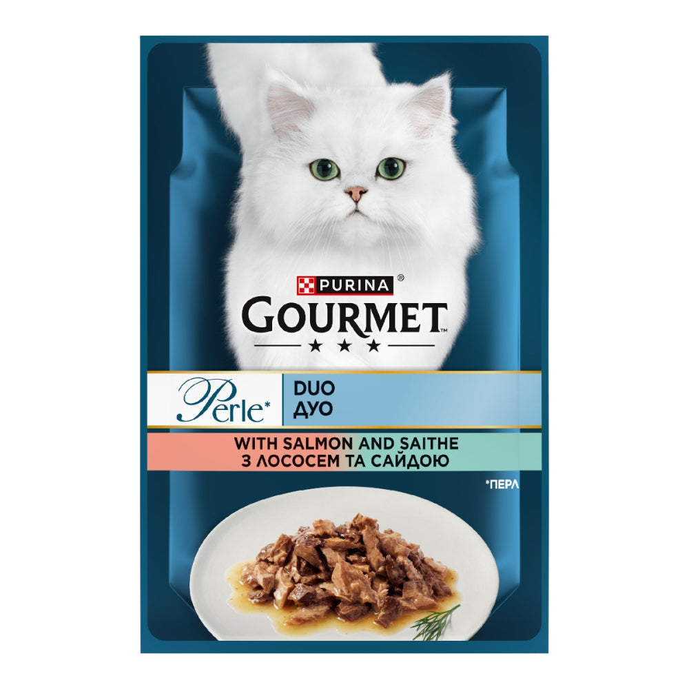 Gourmet Perle, З лососем, сайдою в підл, консерва 26×85 г