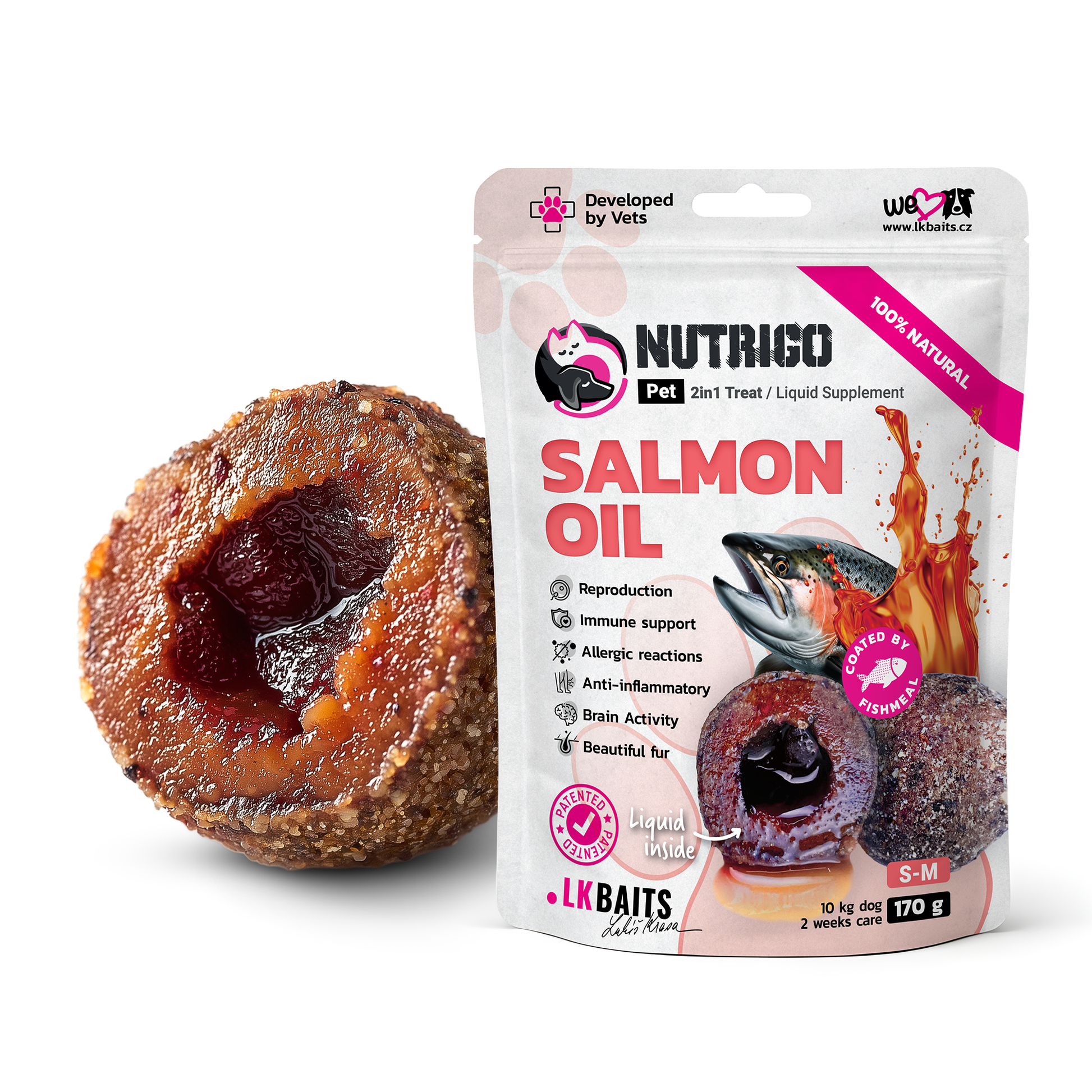 LK Baits Pet Nutrigo Salmon Oil S-M Функціональні ласощі для собак середніх порід з олією лосося (Ø 20 мм), 170 г
