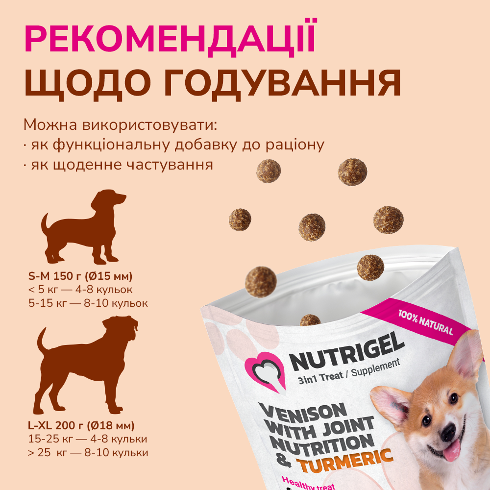 LK Baits Pet Nutrigel Wild Game S-M Функціональні ласощі для собак для суглобів з дичиною та куркумою (Ø 15 мм), 150 г