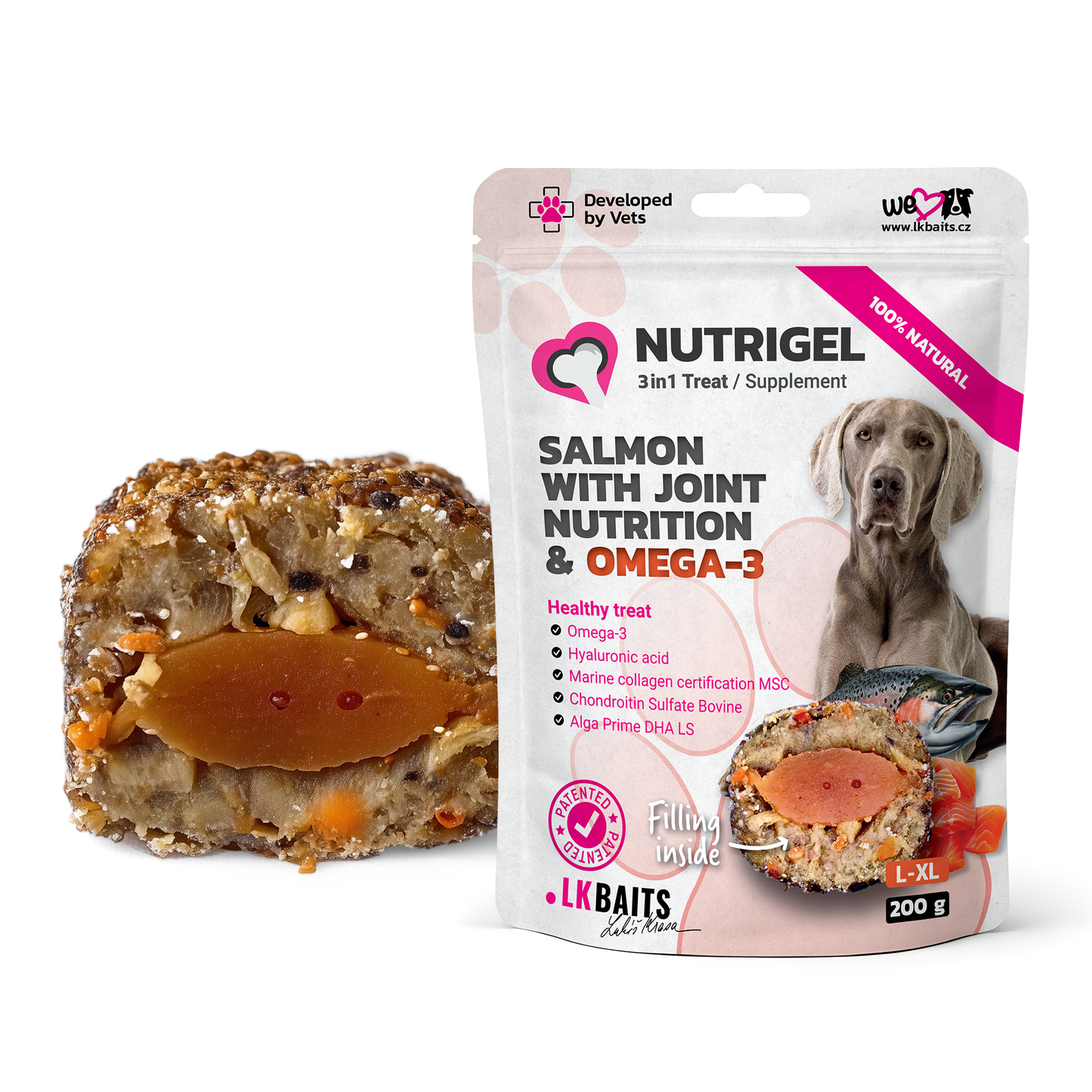 LK Baits Pet Nutrigel Salmon L-XL Функціональні ласощі для собак великих порід для суглобів з лососем та Omega-3 (Ø 18 м