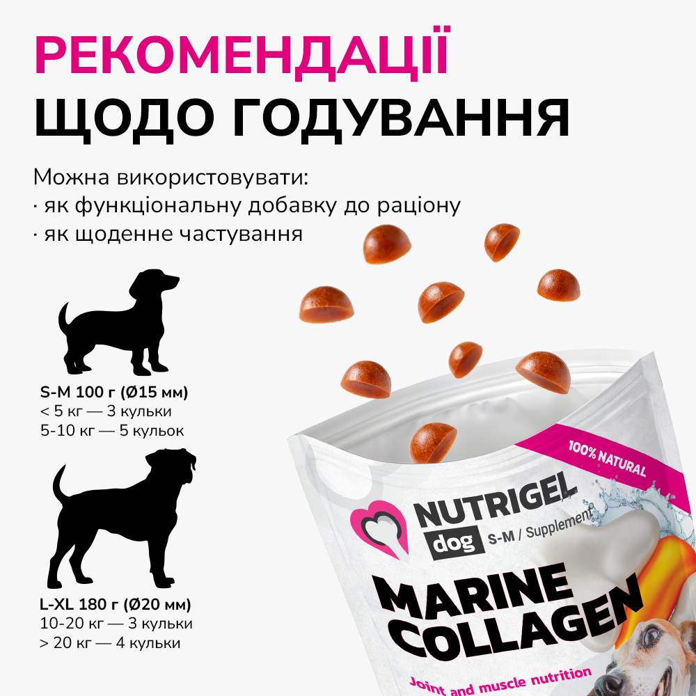 LK Baits Pet Nutrigel Marine Collagen S-M Функціональні ласощі для собак для суглобів з морським колагеном (Ø 15 мм), 10