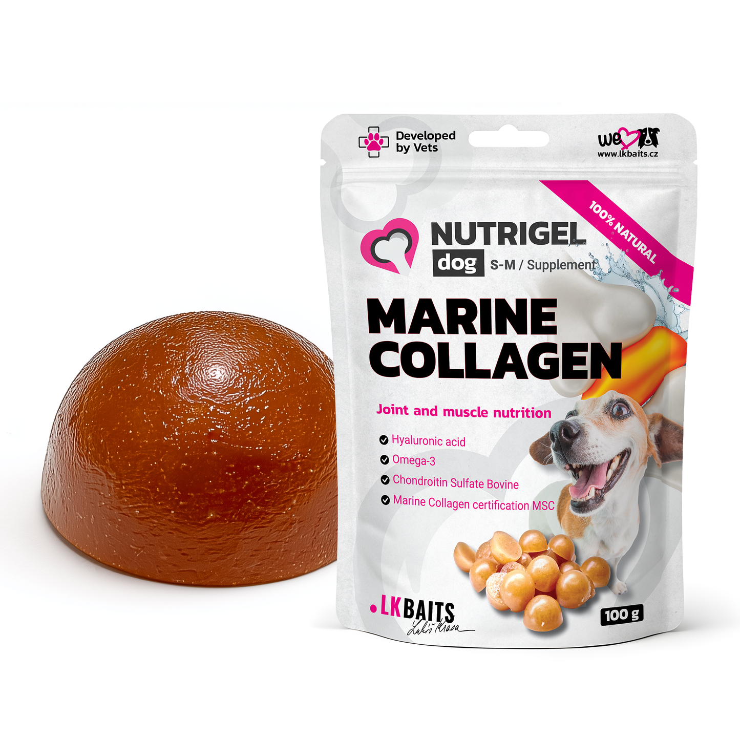 LK Baits Pet Nutrigel Marine Collagen S-M Функціональні ласощі для собак для суглобів з морським колагеном (Ø 15 мм), 10