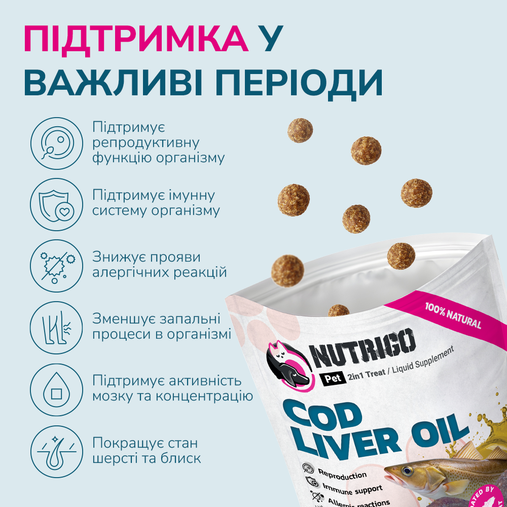 LK Baits Pet Nutrigo Cod Liver Oil Mini Функціональні ласощі для собак дрібних порід з олією печінки тріски (Ø 15 мм), 7