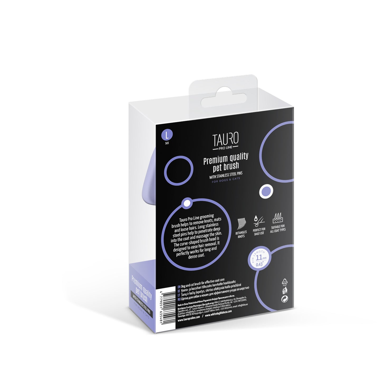 Tauro Pro Line Щітка дерев'яна прямокутна, зубці 11 мм, фіолетова, L, 12 х 17 см